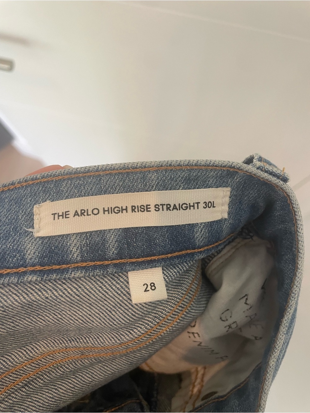 Denim Forum Straight-Leg Midwash Jeans with Leather Patch - Picture 2 of 6